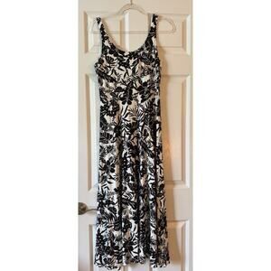 LOFT Black & White Floral Midi Dress Size S NWT
